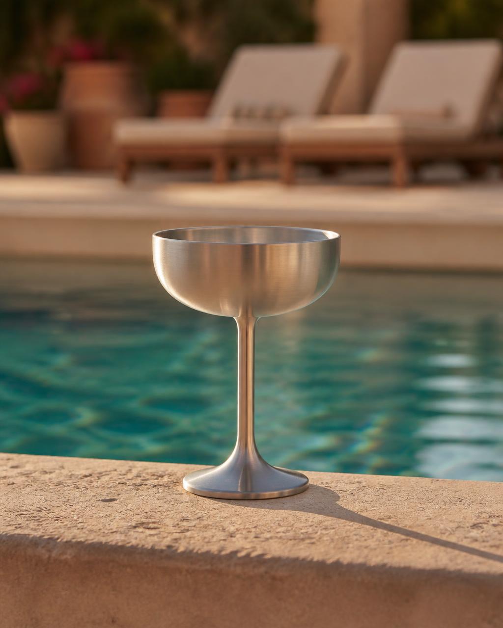 La coupe à champagne inox — Inox brossé au bord de la piscine