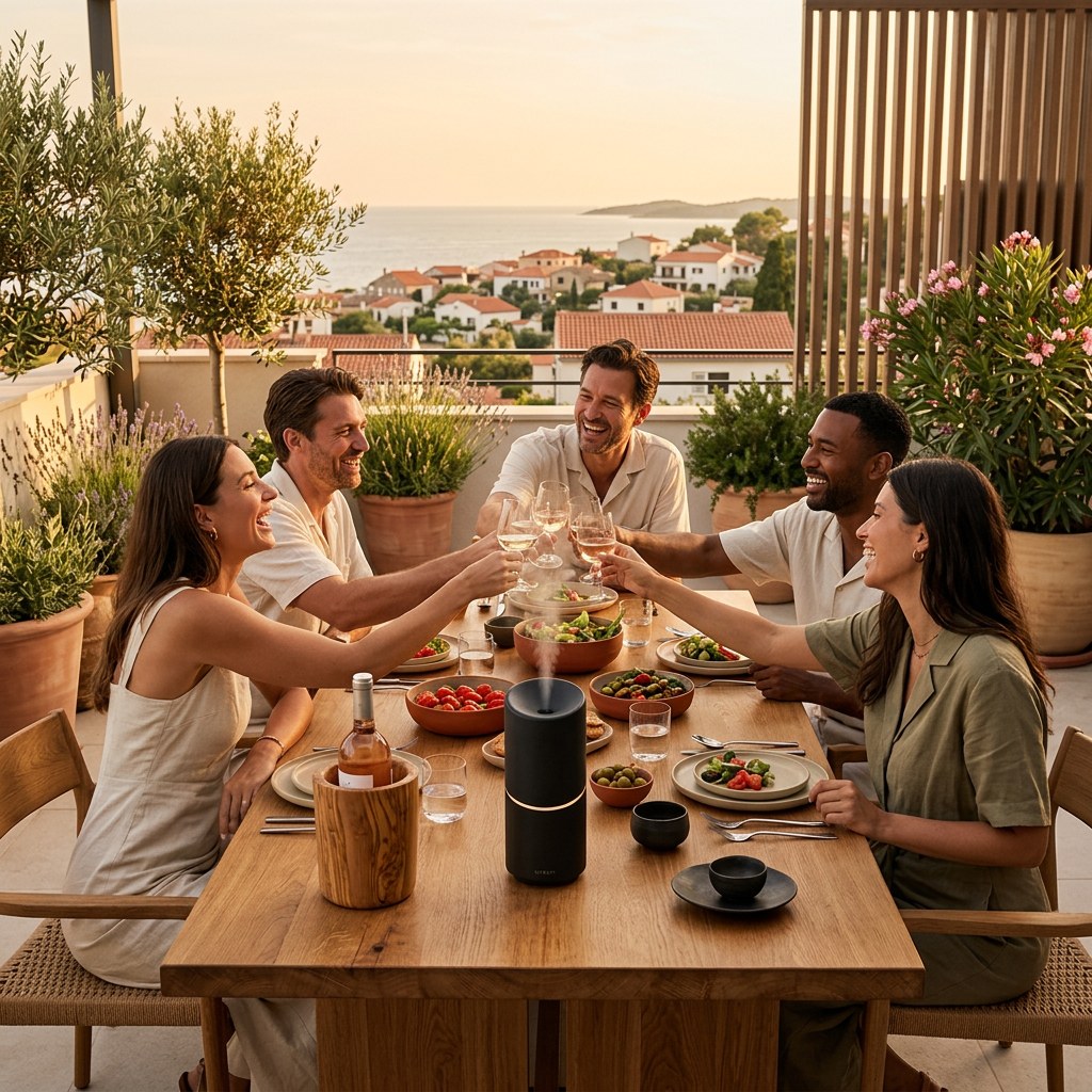 Tablée en terrasse avec Le diffuseur céramique sans fil
