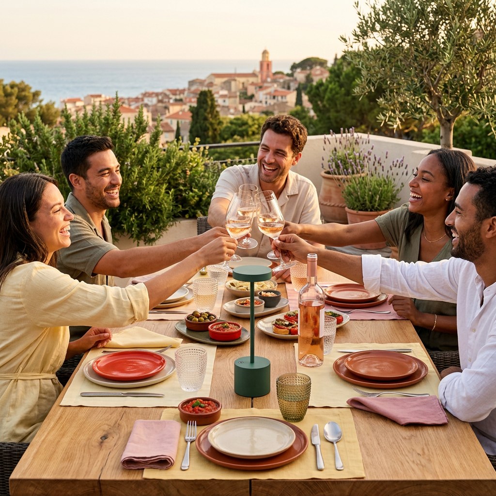 Tablée en terrasse avec La lampe haute restaurant