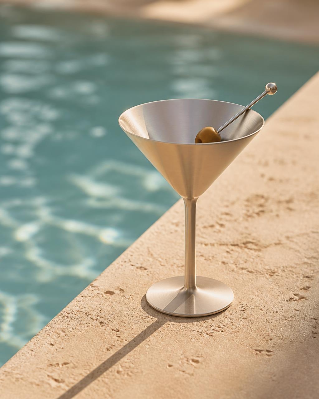 Le verre Martini inox — Inox brossé au bord de la piscine